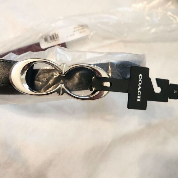 Coach Women’s 25mm Black Leather Belt w/ Silver Double C Buckle – Size S - Picture 3 of 3